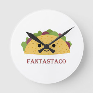 Funny Fantastaco Taco Pun Cute Kawaii Taco Rund Klocka