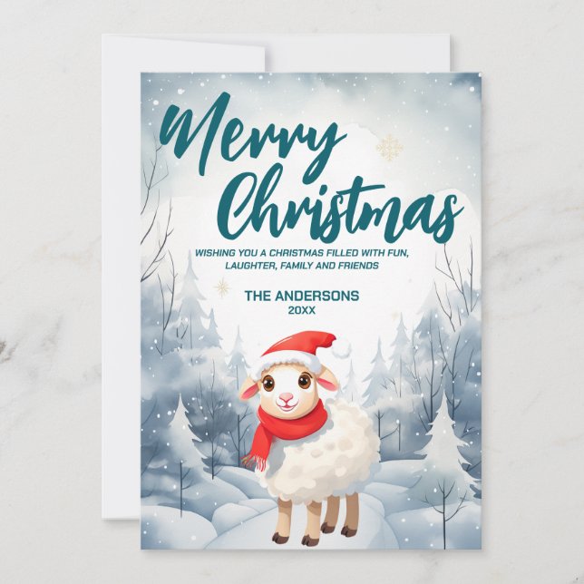 Funny fårlampa God jul träd snö Helgdag pa Julkort (Framsida)