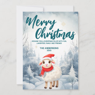 Funny fårlampa God jul träd snö Helgdag pa Julkort