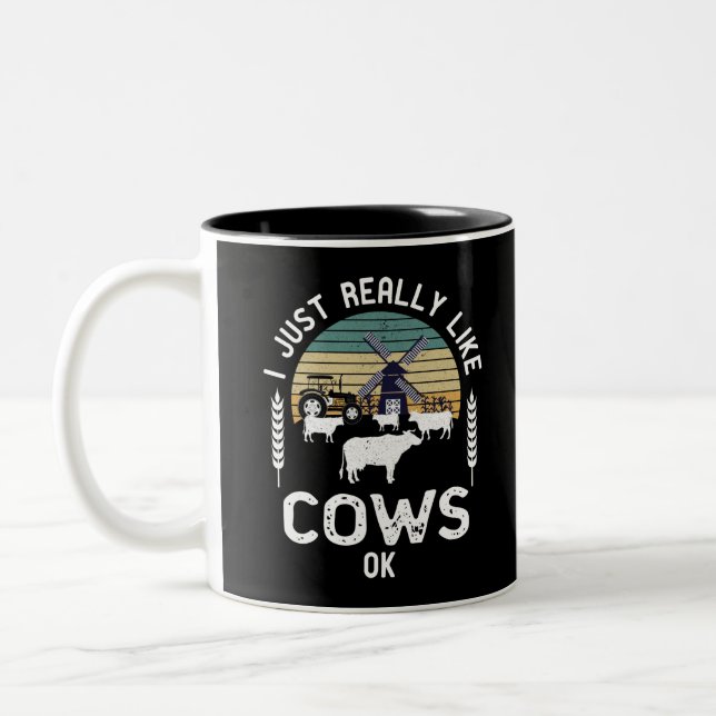 Funny Farmer Gift Idea, Cow Älskare Present Två-Tonad Mugg (Vänster)