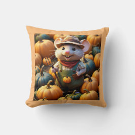 Funny Farmer Mouse med Pumpkins Dekorativ kudde