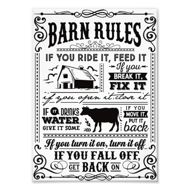 Funny Farmers barn rules Plaque Fototryck (Framsidan)
