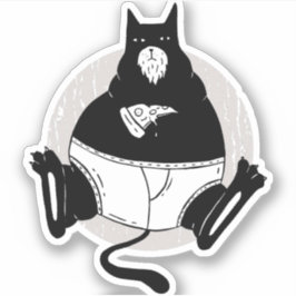 Funny Fars dag Tjock Cat Pappa Eating Pizza Teckna Klistermärken
