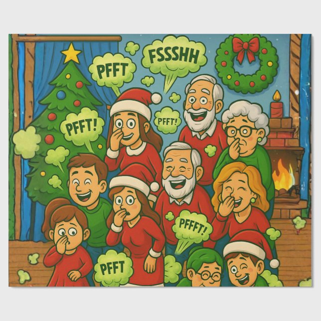 Funny Farting Family Christmas Presentpapper (Platt)