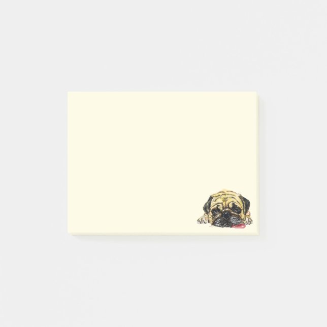 Funny fästanteckning med Pug Hund Post-it Block (Framsida)