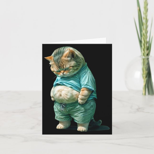 Funny Fat Cat Ia Art Design Print  Kort (Framsida)