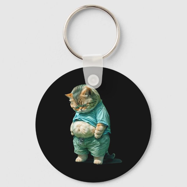 Funny Fat Cat Ia Art Design Print  Nyckelring (Framsida)