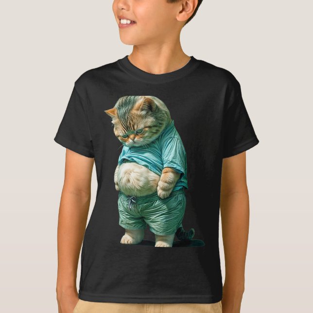 Funny Fat Cat Ia Art Design Print  T Shirt (Framsida)