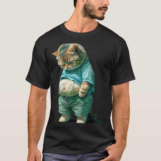 Funny Fat Cat Ia Art Design Print  T Shirt (Framsida)