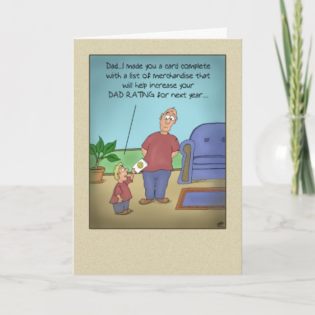 Funny Fathers Day Cards: Pappa Rating Tecknad Kort (Framsida)