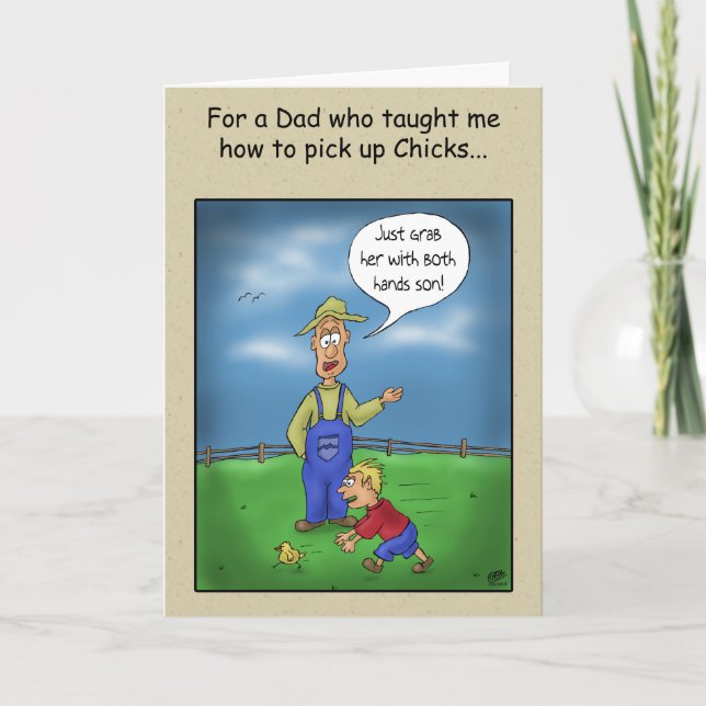 Funny Fathers Day Cards: Plockar upp Chickar Kort (Framsida)