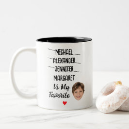 Funny Favorite Child Mugg med 4 Namn & Ansikte Pho