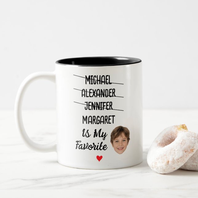Funny Favorite Child Mugg med 4 Namn & Ansikte Pho (Med munk)