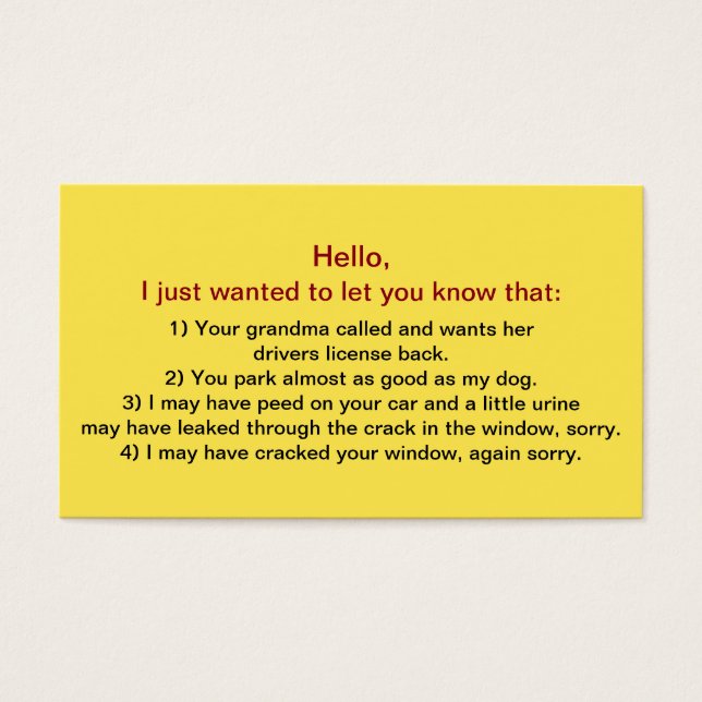 Funny felaktig drivrutinsparkering nr 3 visitkort (Framsidan)