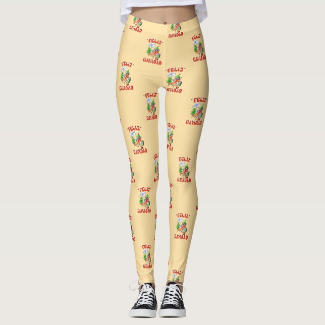 Funny Feliz Navidad Cute jul Chili Leggings (Framsida)
