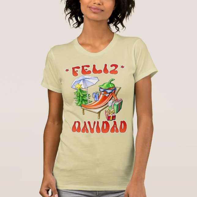 Funny Feliz Navidad Cute jul Chili T Shirt (Framsida)