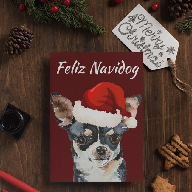 Funny Feliz Navidog Chihuahua Helg Vykort (Skapare uppladdad)