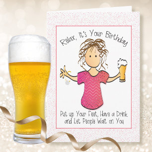 Funny Female Cartoon Sassy Snarky Beer Birthday Kort