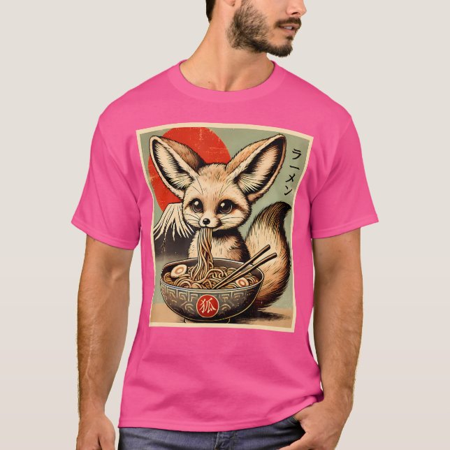 Funny Fennec Fox Ramen Japansk Kawaii Anime T Shirt (Framsida)