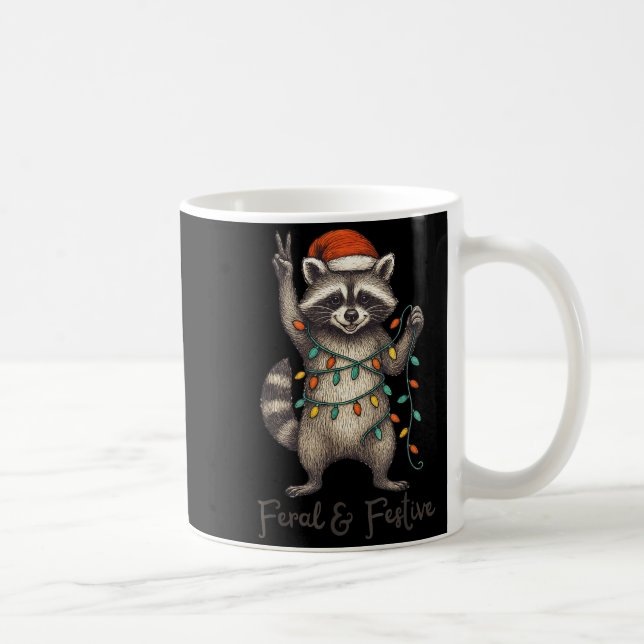 Funny Feral And Festive Raccoon Santa Hat Retro Ch Kaffemugg (Höger)
