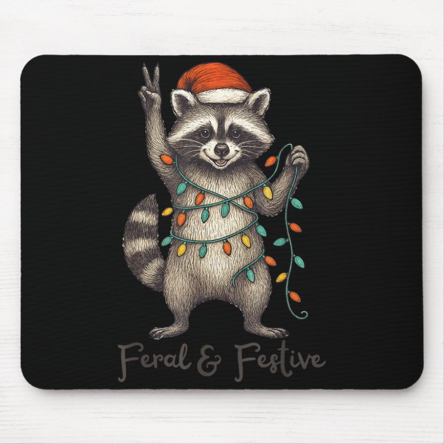 Funny Feral And Festive Raccoon Santa Hat Retro Ch Musmatta (Framsidan)