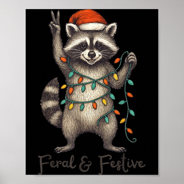 Funny Feral And Festive Raccoon Santa Hat Retro Ch Poster (Framsidan)