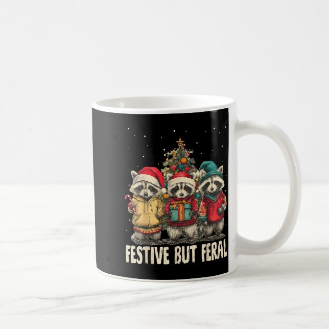 Funny Feral But Festive Christmas Raccoons Xmas Ho Kaffemugg (Höger)