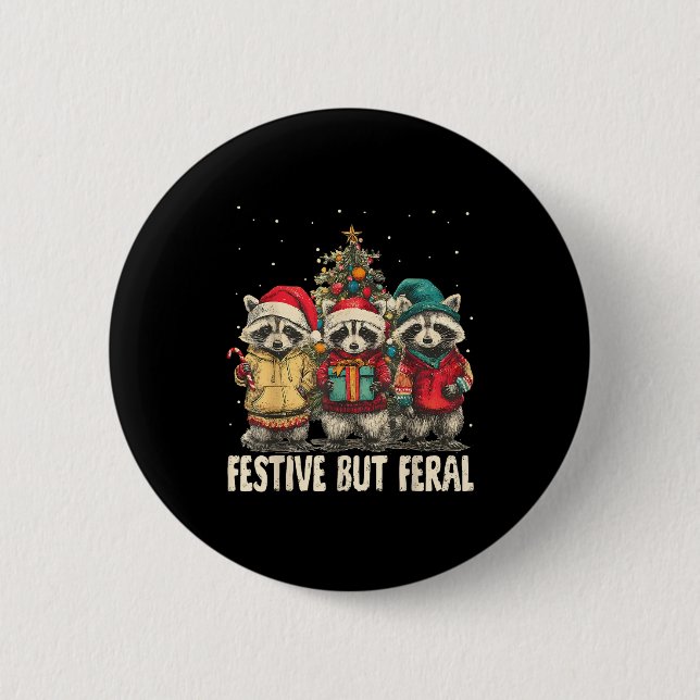 Funny Feral But Festive Christmas Raccoons Xmas Ho Knapp (Framsida)
