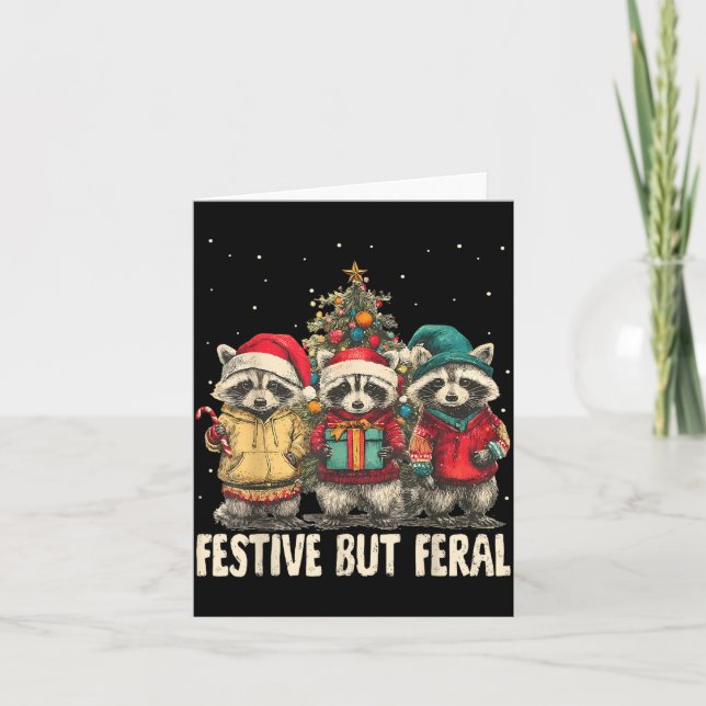 Funny Feral But Festive Christmas Raccoons Xmas Ho Kort (Framsida)