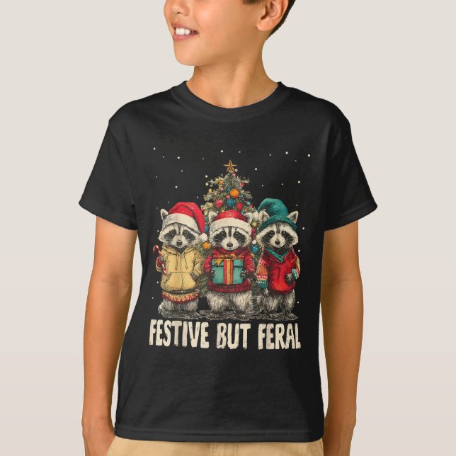 Funny Feral But Festive Christmas Raccoons Xmas Ho T Shirt (Framsida)