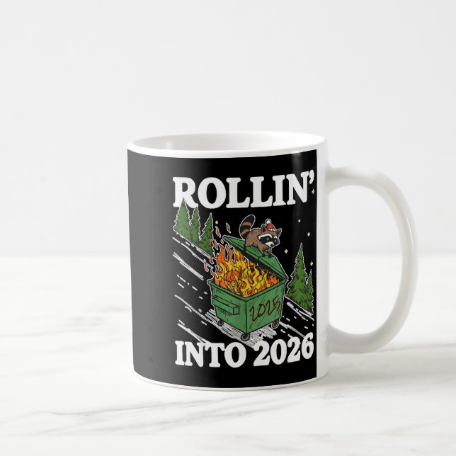 Funny Feral Raccoon Rollin' Into 2026 Happy New Ye Kaffemugg (Höger)