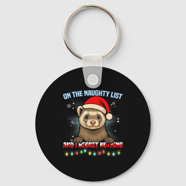 Funny Ferret Christmas Santa Hat Xmas Men Women Ki Nyckelring (Framsida)