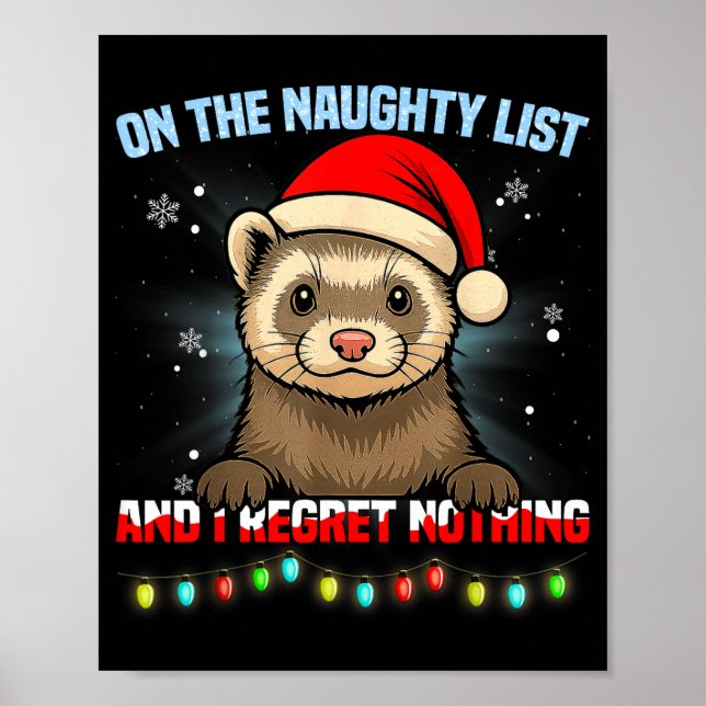 Funny Ferret Christmas Santa Hat Xmas Men Women Ki Poster (Framsidan)