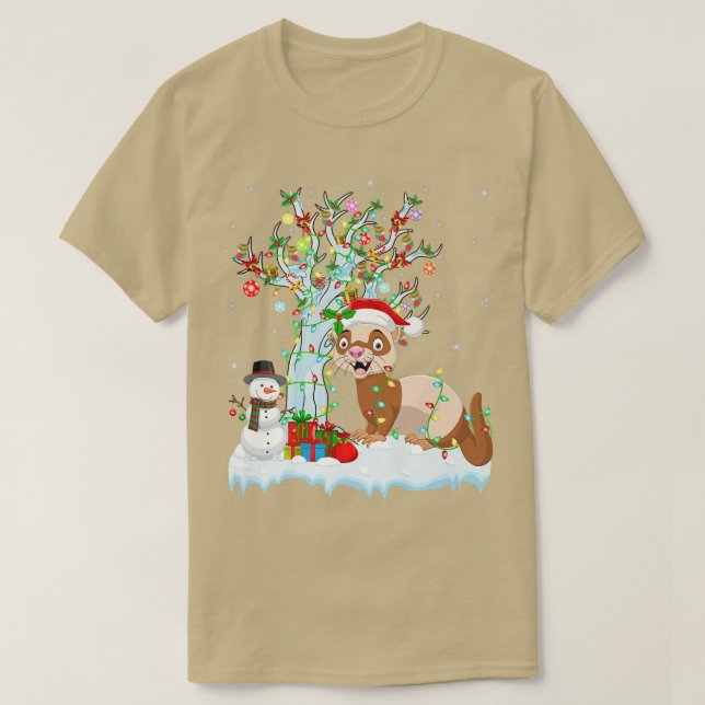 Funny Ferret Julafton Träd Lighting Santa Hat Ferr T Shirt (Design framsida)