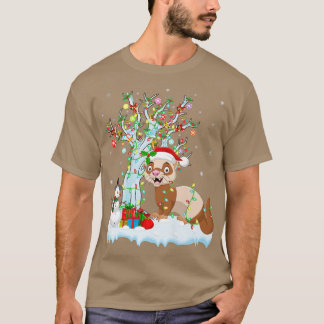 Funny Ferret Julafton Träd Lighting Santa Hat Ferr T Shirt