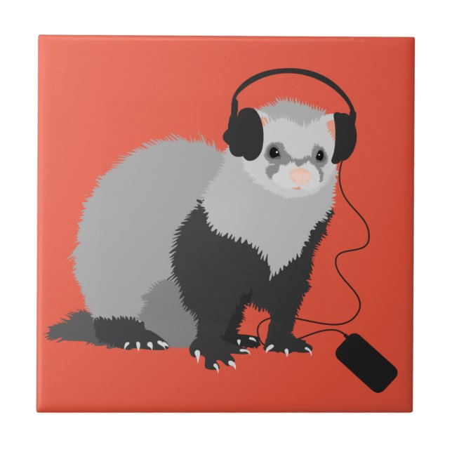 Funny Ferret Music Lover Kakelplatta (Framsidan)