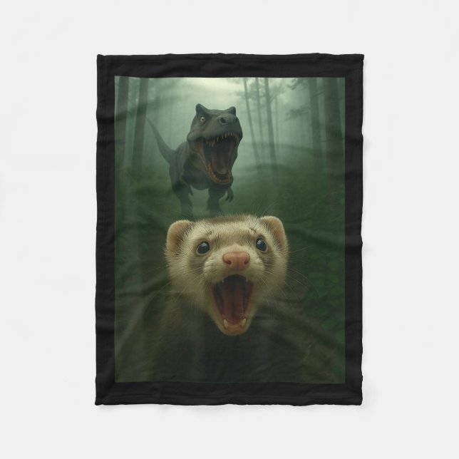 Funny Ferret Selfie With T-rex Dinosaur Gifts Men  Fleecefilt (Framsidan)