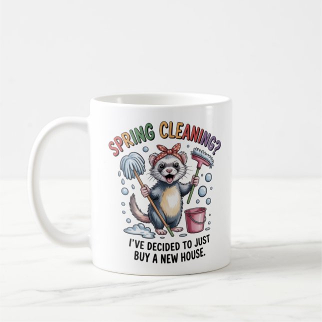 Funny Ferret Spring Cleaning Mug - House Cleaning  Kaffemugg (Vänster)