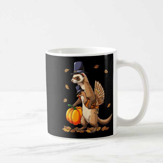 Funny Ferret Turkey Pumpkin Thanksgiving Gift Men  Kaffemugg (Höger)