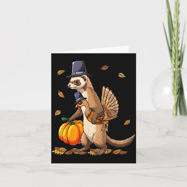 Funny Ferret Turkey Pumpkin Thanksgiving Gift Men  Kort (Framsida)