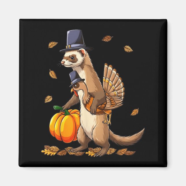 Funny Ferret Turkey Pumpkin Thanksgiving Gift Men  Magnet (Framsidan)