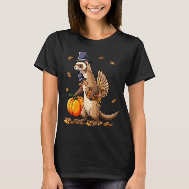 Funny Ferret Turkey Pumpkin Thanksgiving Gift Men  T Shirt (Framsida)
