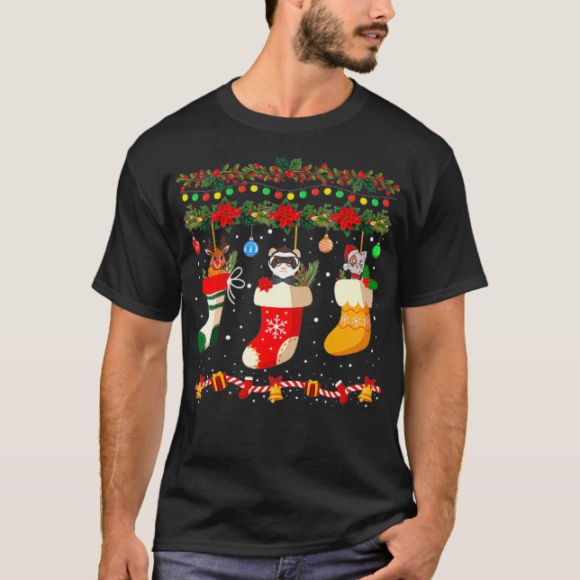 Funny Ferret Xmas Socks Ferret Lover Christmas T Shirt (Framsida)