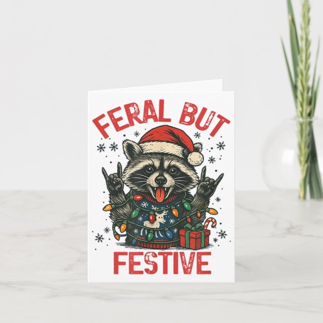 Funny Festive But Feral Santa Raccoon Lover Animal Kort (Framsida)