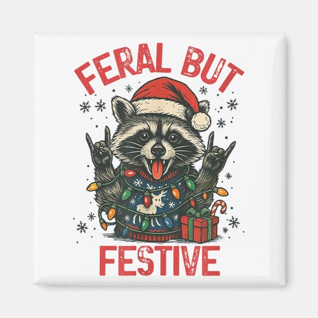 Funny Festive But Feral Santa Raccoon Lover Animal Magnet (Framsidan)