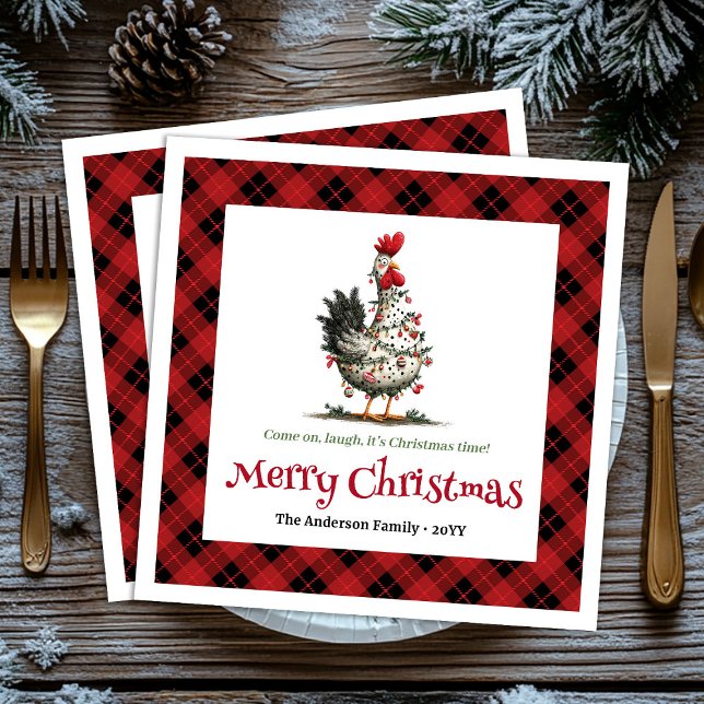 Funny festive chickens custom name Christmas  Pappersservett (Funny festive chickens custom name Christmas napkins)