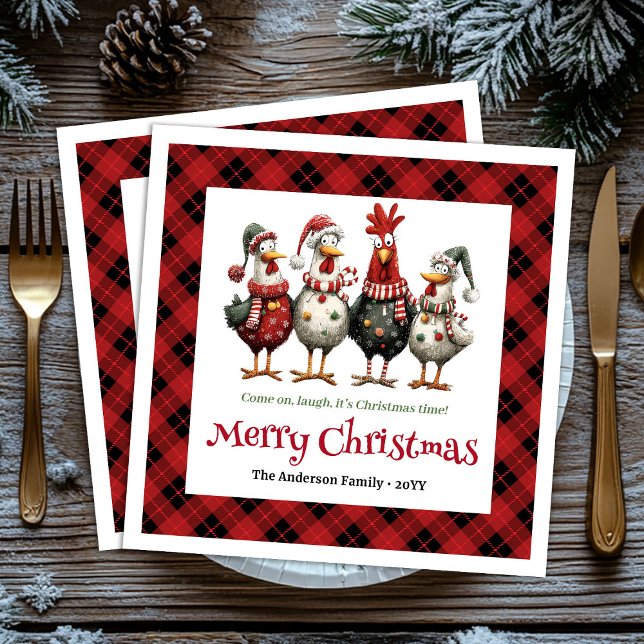 Funny festive chickens napkins with name editable pappersservett (Funny festive chickens napkins with name editable)