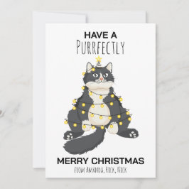 Funny Festive Christmas Cat Minimal Animal Lover Julkort