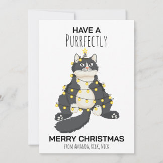 Funny Festive Christmas Cat Minimal Animal Lover Julkort