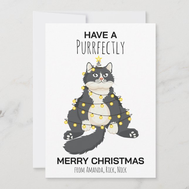 Funny Festive Christmas Cat Minimal Animal Lover Julkort (Framsida)